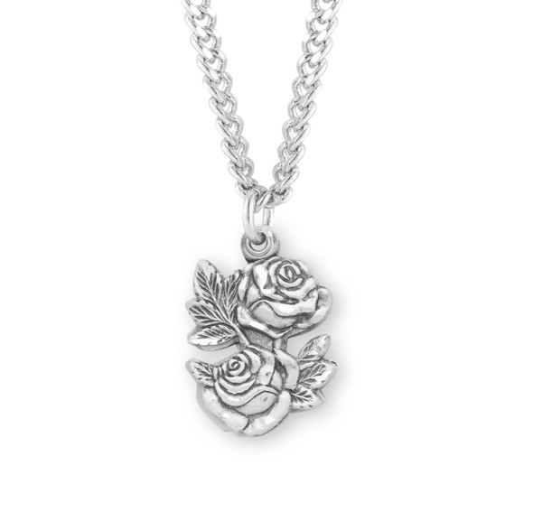 Sterling Silver Double Rose Bud Triple Slide Medal Sterling Silver Double Rose Bud Triple Slide Medal