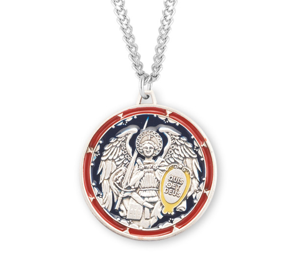 Saint Michael the Archangel Round Sterling Silver Enameled Medal