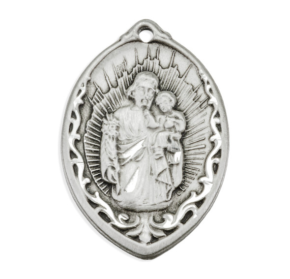 Sterling Silver Almond-Shaped St. Joseph Pendant with Rays