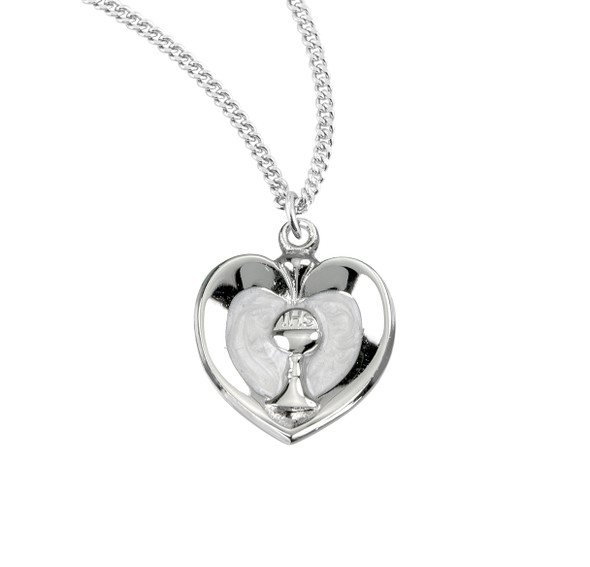 Sterling Silver Chalice Heart Pendant with Pearl Epoxy