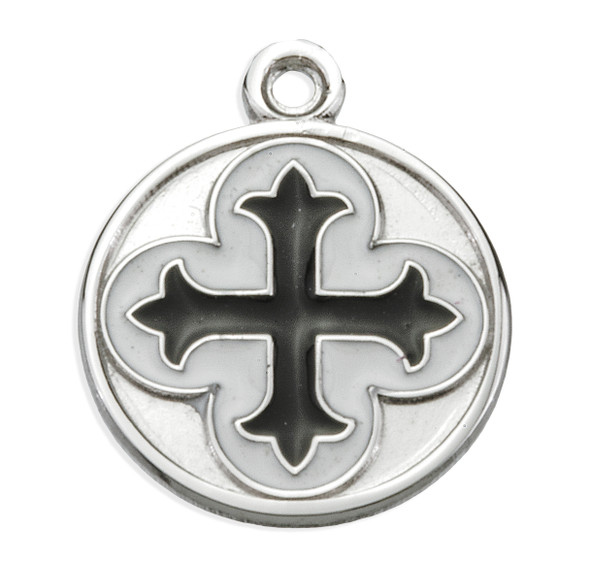 Sterling Silver Round Clover Cross Medal with Black Epoxy Sterling Silver Round Clover Cross Medal with Black Epoxy