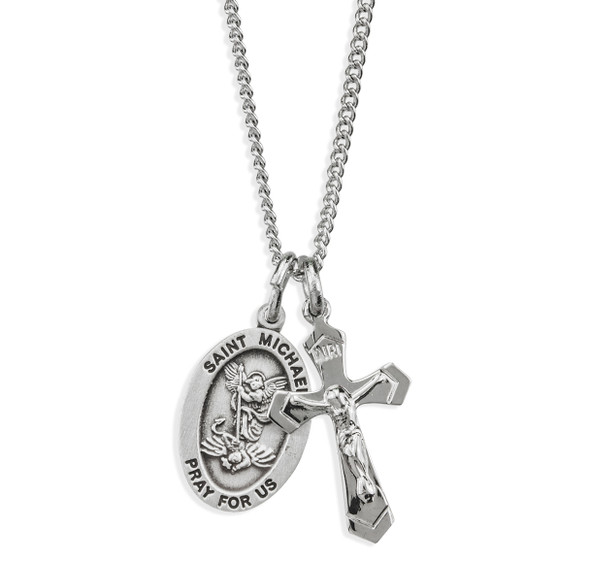 Sterling Silver Small St. Michael Medal and Small Crucifix