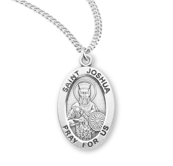 Patron Saint Joshua Oval Sterling Silver Medal