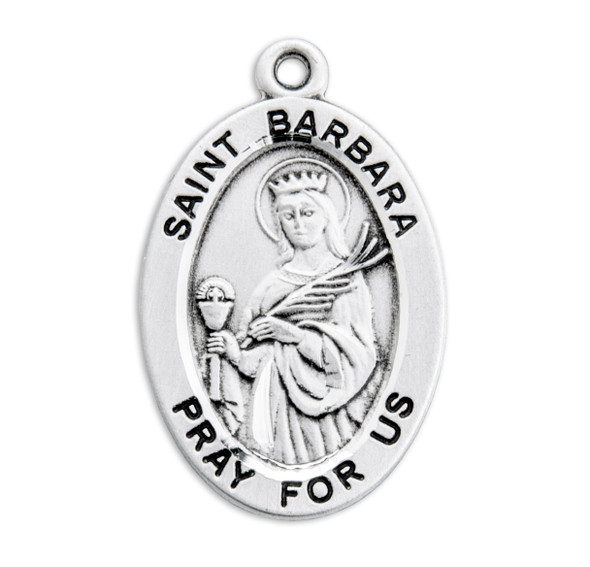 Patron Saint Barbara Oval Sterling Silver Medal