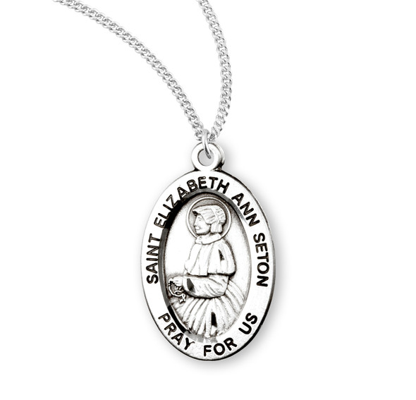 Patron Saint Elizabeth Ann Seton Oval Sterling Silver Medal