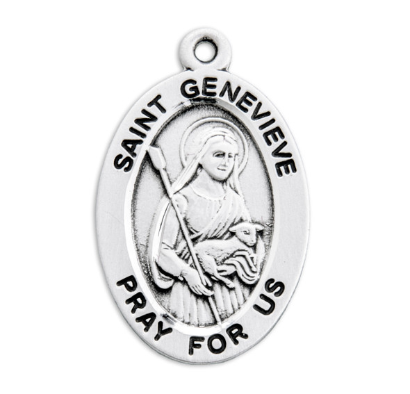 Patron Saint Genevieve Oval Sterling Silver Medal