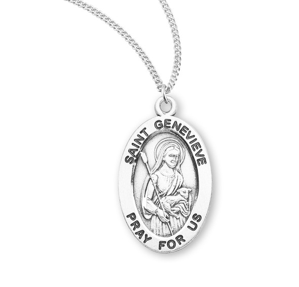 Patron Saint Genevieve Oval Sterling Silver Medal