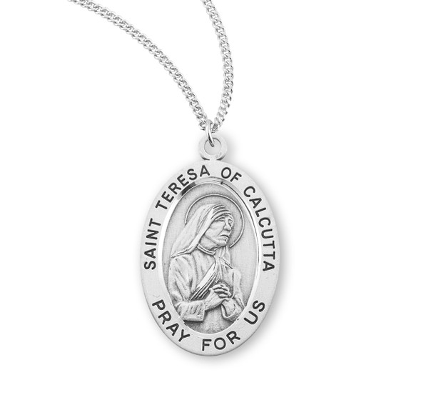 Patron Saint Teresa of Calcutta Oval Sterling Silver Medal