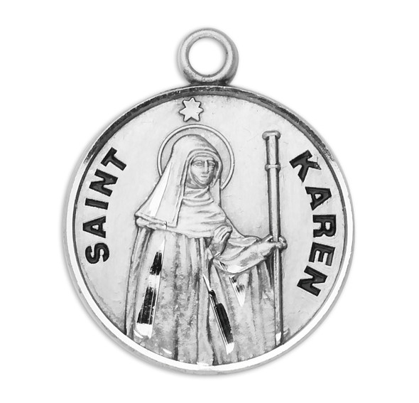 Patron Saint Karen Round Sterling Silver Medal