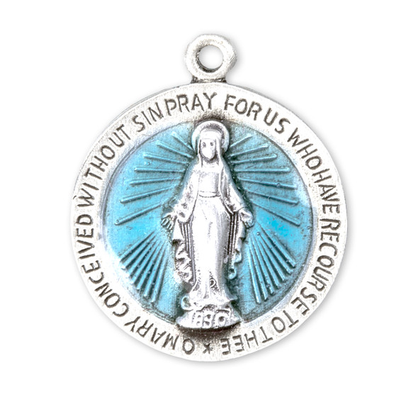 Sterling Silver Round Blue Miraculous Medal