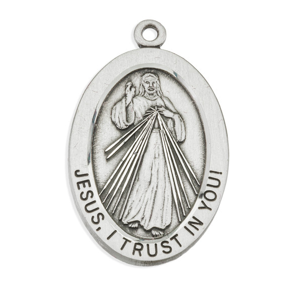 Divine Mercy Oval Sterling Silver Medal