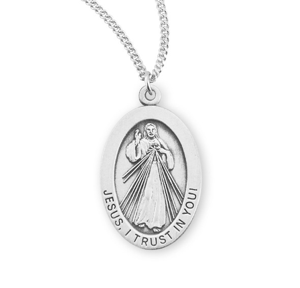 Divine Mercy Oval Sterling Silver Medal