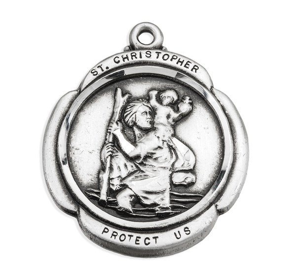 Saint Christopher Rounded Cross Sterling Silver Medal