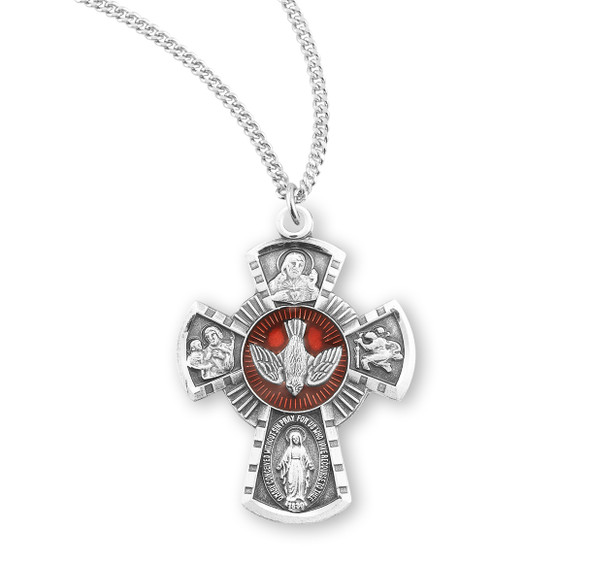 Sterling Silver Red Enameled 4-Way Medal