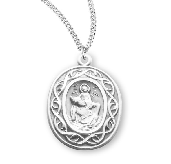 Saint Christopher Oval Sterling Silver "Crown of Thorns" Medal