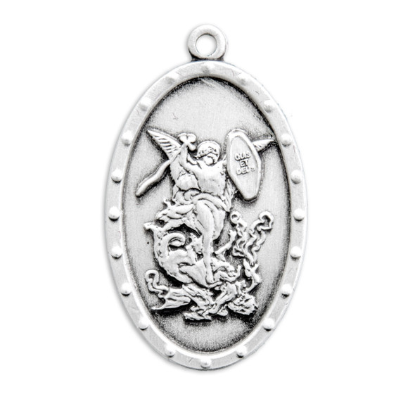 Saint Michael Sterling Silver Oval Shield Medal