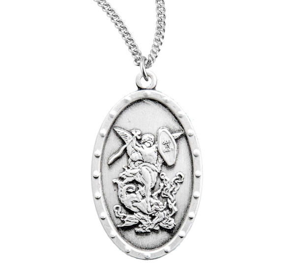 Saint Michael Sterling Silver Oval Shield Medal