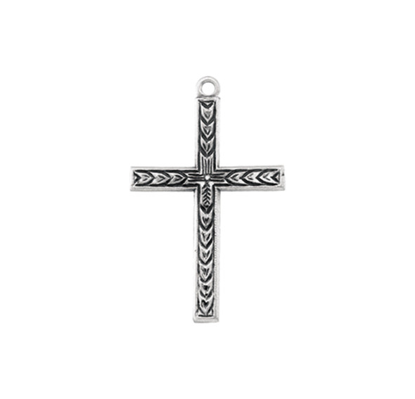 Engraved Leaf Design Sterling Silver Cross
