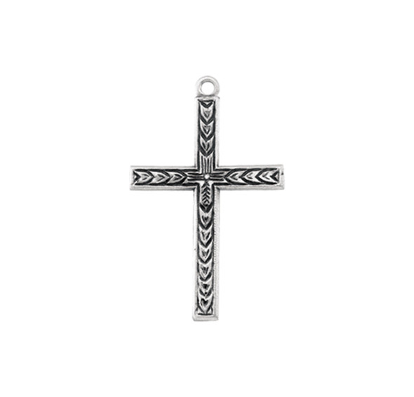 Engraved Leaf Design Sterling Silver Cross Engraved Leaf Design Sterling Silver Cross