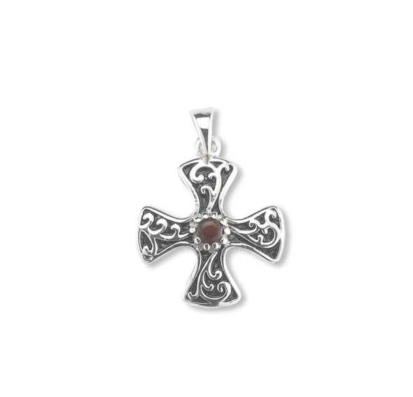 Sterling Silver Cross and Garnet Zircon