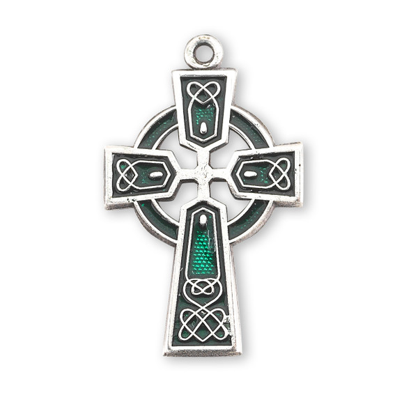 Sterling Silver Green Enameled Irish Celtic cross Pendant