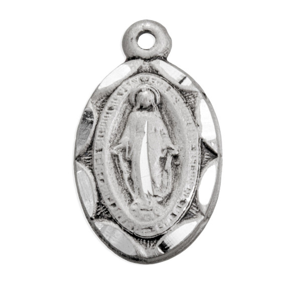 Sterling Silver Scalloped Oval Miraculous Medal