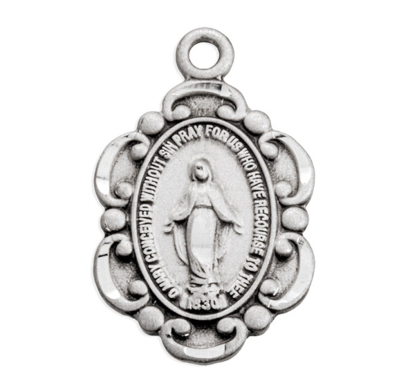 Sterling Silver Oval Fancy Edge Miraculous Medal
