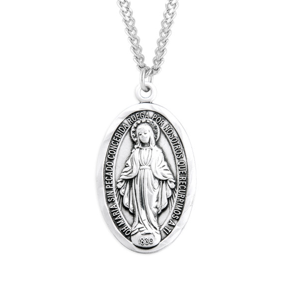 Sterling Silver Spanish Oval Miraculous Medal