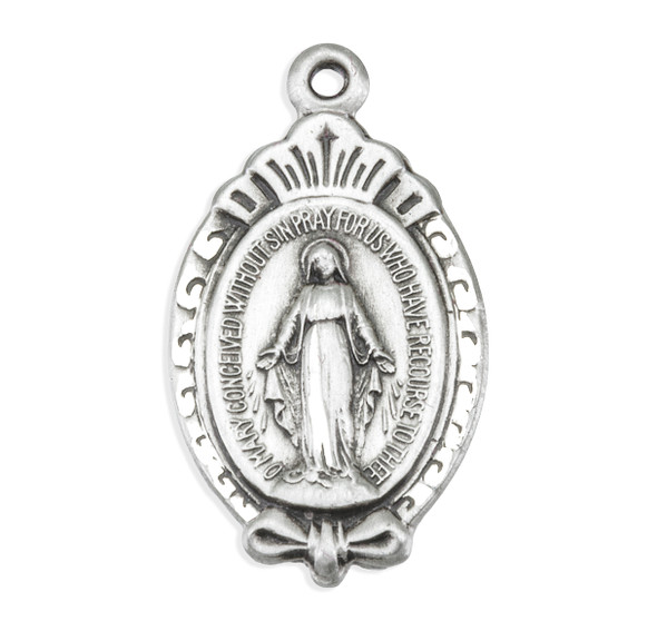 Sterling Silver Miraculous Medal with a Scroll Border