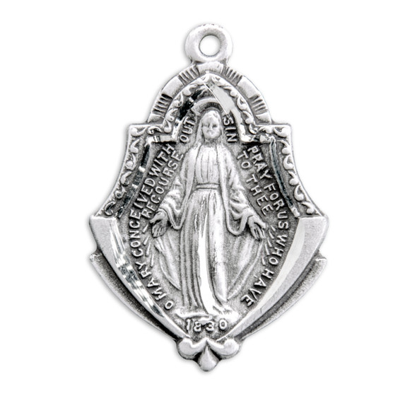Sterling Silver Miraculous Medal with Art Deco Border