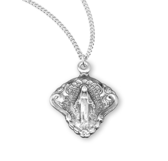 Sterling Silver Miraculous Medal with Baroque Scrolling Border