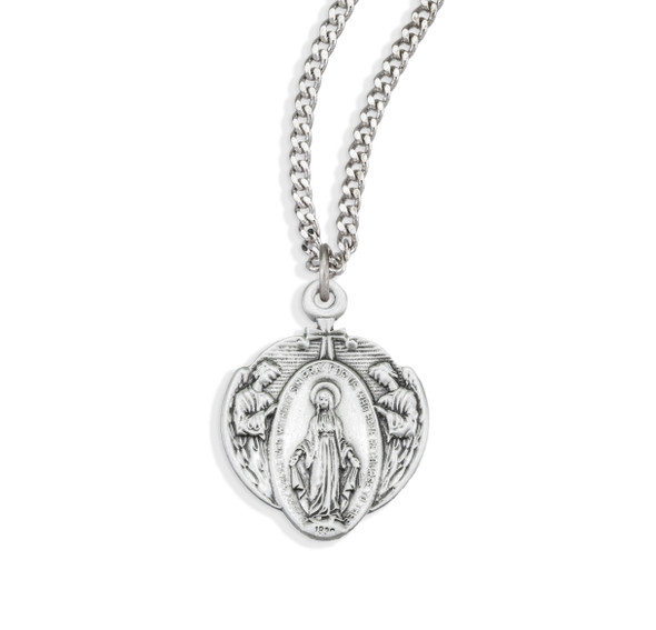 Sterling Silver Miraculous Medal with Angel Border