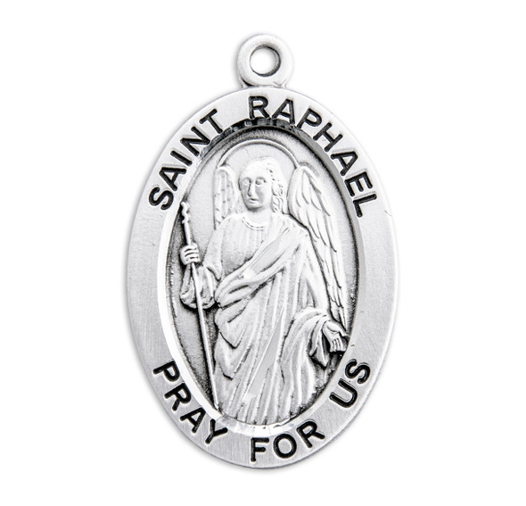 Patron Saint Raphael Archangel Oval Sterling Silver Medal