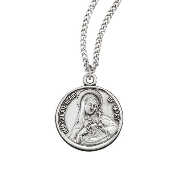 Immaculate Heart of Mary Round Sterling Silver Medal