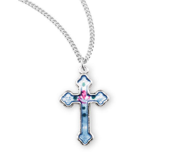 Sterling Silver Blue Enameled Cross