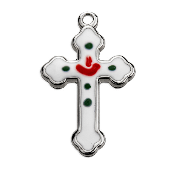 Sterling Silver White Enameled Cross