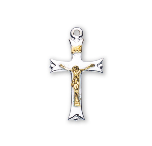 Sterling Silver Two Toned Notched Flared Tip Crucifix
