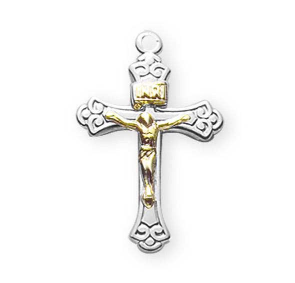 Sterling Silver Tapered Two Toned Crucifix