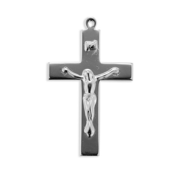 Sterling Silver High-Polished Rhodium Plated Crucifix