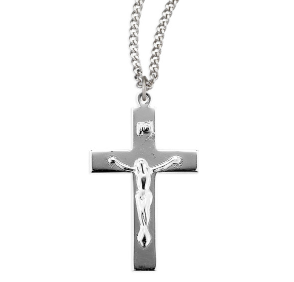 Sterling Silver High-Polished Rhodium Plated Crucifix