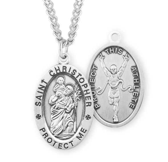 Sterling Silver Oval Sterling Silver Saint Christopher Track Male Athlete Medal