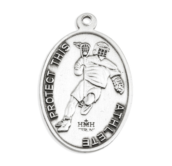 Saint Sebastian Oval Sterling Silver Lacrosse Male Athlete Medal