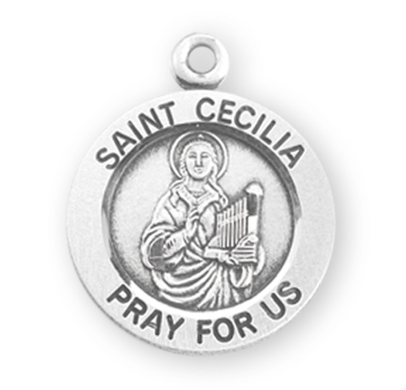 Patron Saint Cecilia Round Sterling Silver Medal