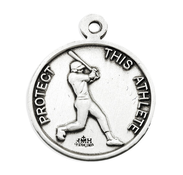 Saint Sebastian Round Sterling Silver Baseball Male Athlete Medal