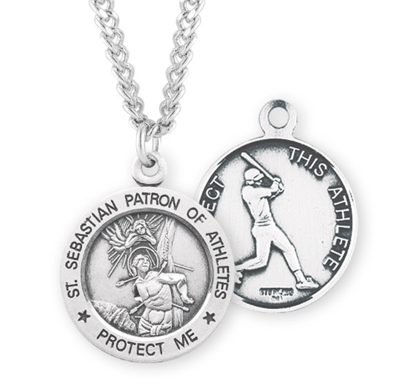 Saint Sebastian Round Sterling Silver Baseball Male Athlete Medal