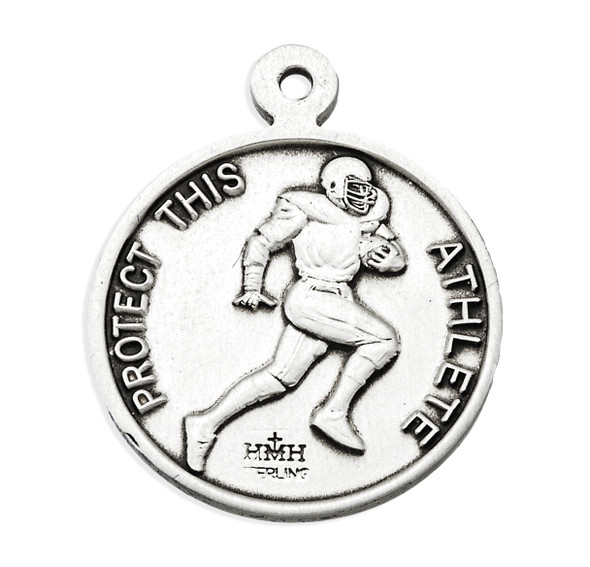 Saint Sebastian Round Sterling Silver Football Male Athlete Medal