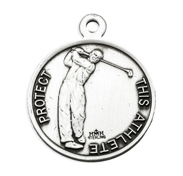 Saint Sebastian Round Sterling Silver Golf Male Athlete Medal