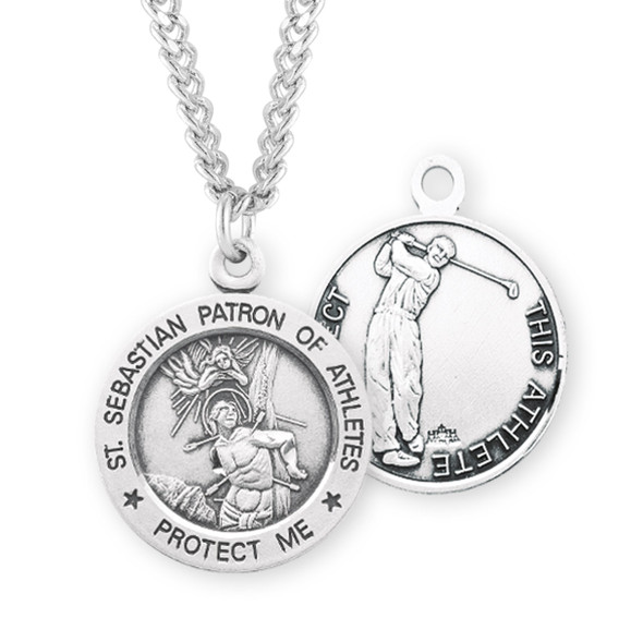 Saint Sebastian Round Sterling Silver Golf Male Athlete Medal