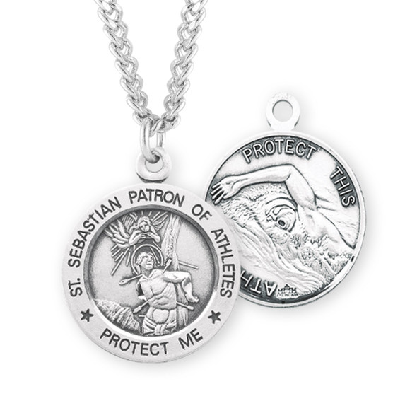 Saint Sebastian Round Sterling Silver Swimming Male Athlete Medal