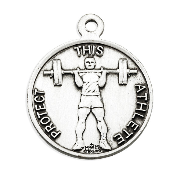Saint Sebastian Round Sterling Silver weightlifting Male Athlete Medal